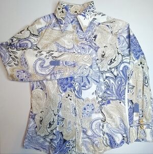 Etro Womens Tailored Paisley Print Shirt - Lavender and Cream US Size 8 IT 46